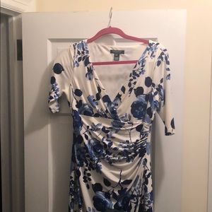 White dress with blue flower